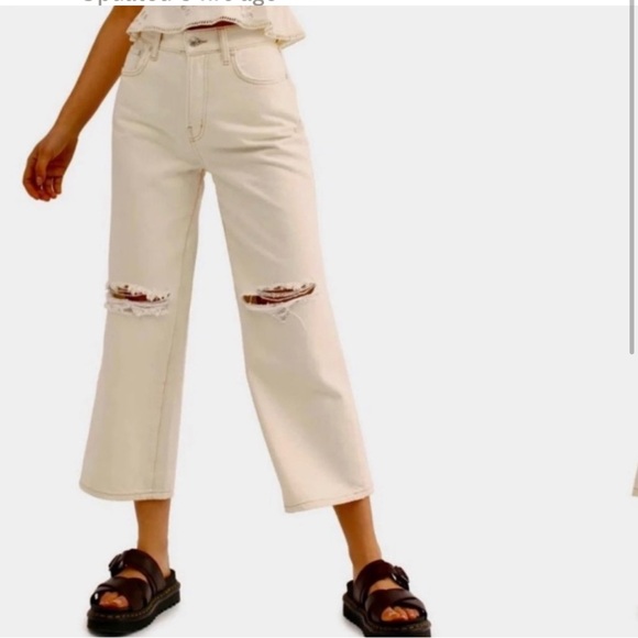 We The Free Cream Flare Wide Leg Jeans with Distressed Details - Picture 1 of 3